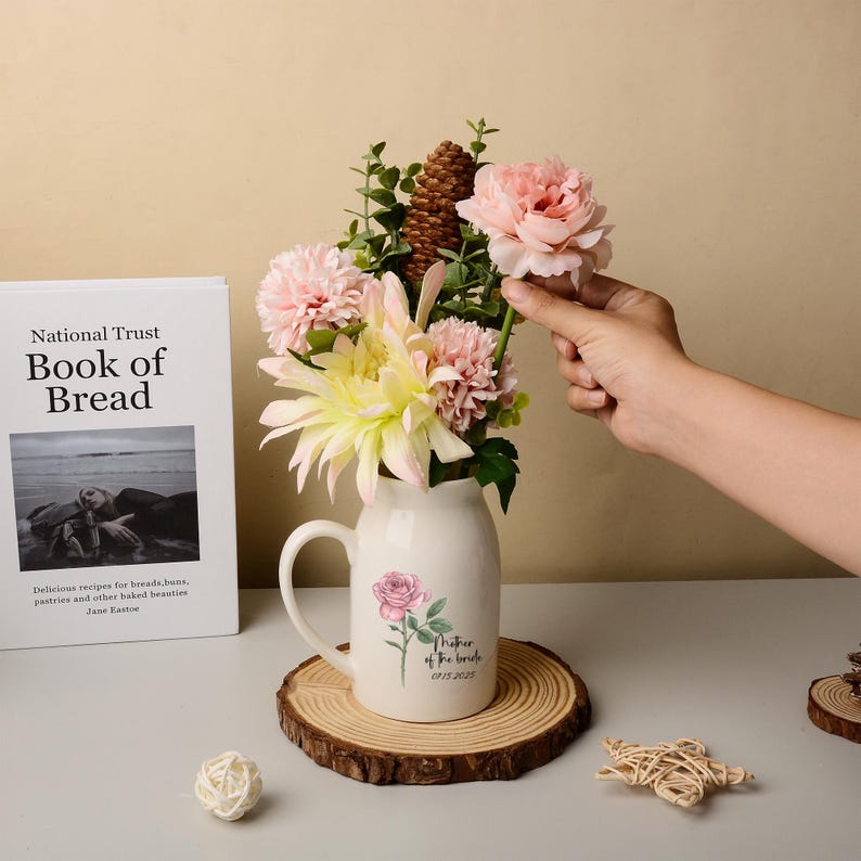 Personalized Mother Of The Groom Flower Vase,Mothers Day Gift For Mom,Wedding Flower Vase,Mother Of The Bride Gift,Birth Flower Ceramic Vase