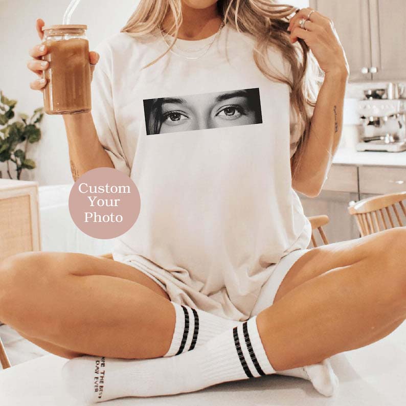 Custom Photo Human Eyes Shirt, Personalised Girlfriend Boyfriend Comfort Colors Shirt, Boyfriend Gifts, I'm With You , Eye Love You