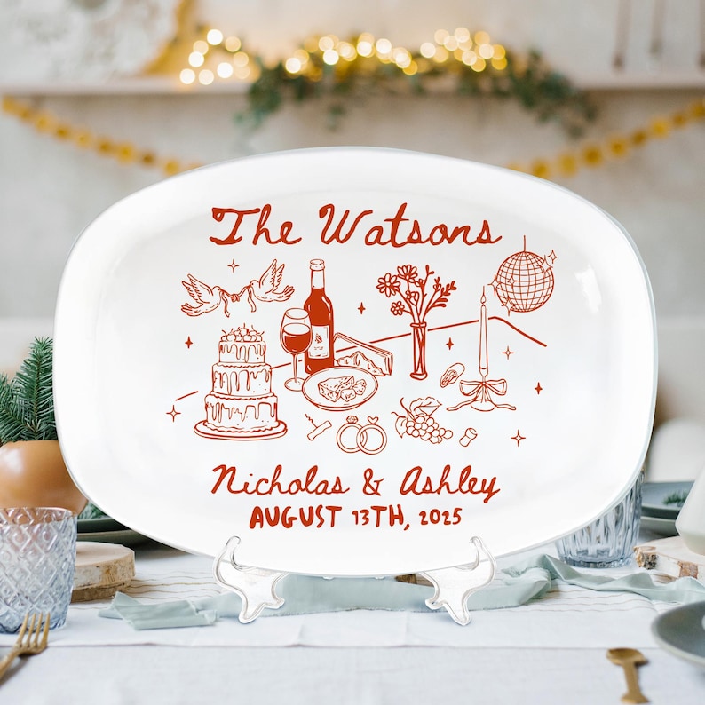 Custom Wedding Platter, Wedding Gift for Newlyweds, New Home Gift, Whimsical Wedding Platter Gift, Unique Keepsake for Bride and Groom