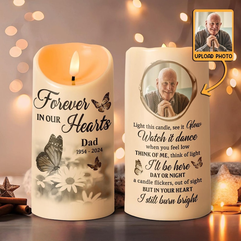 Custom Memorial Candle LED Light with Photo, Personalized Remembrance Candle, In Memory Of Gift, Hand-Poured Soy Candle