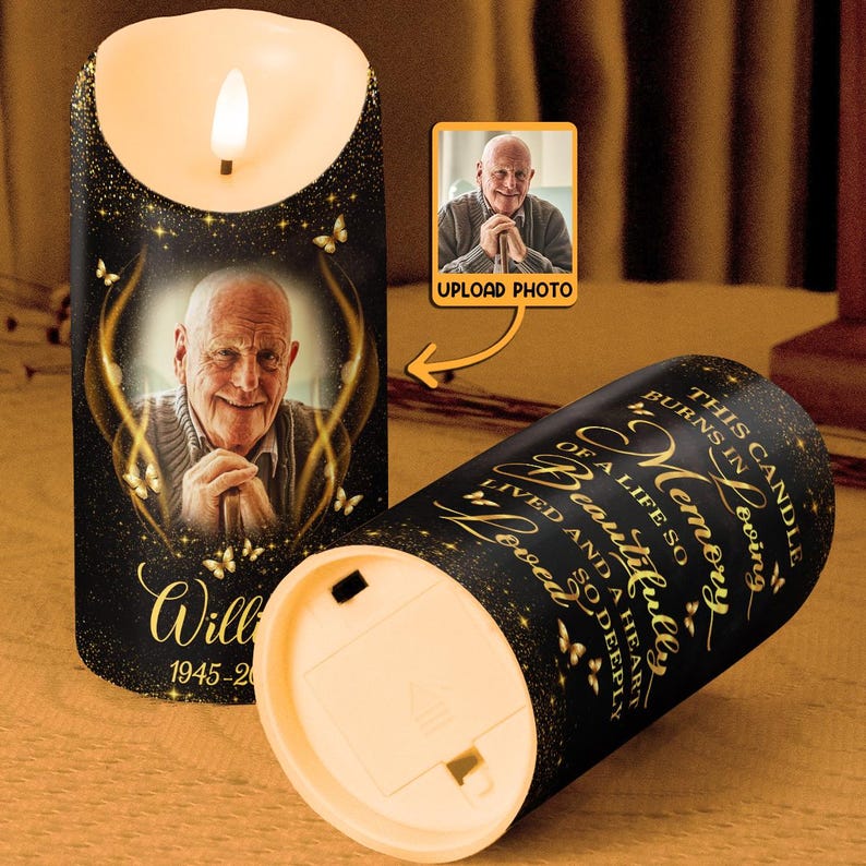 Custom Memorial Candle Light with Photo, Personalized Remembrance Keepsake Gift, Memorial Tribute with Name and Date, Sympathy Gift for Loss