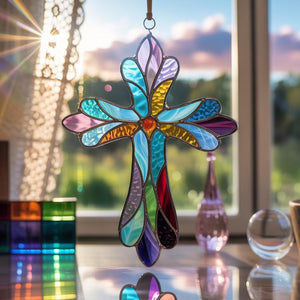 Cross Christian Acrylic Suncatcher, Christian Window Hanging,Stained Glass Cross Suncatcher,Religious Thanksgiving Day Decor,Christmas Decor