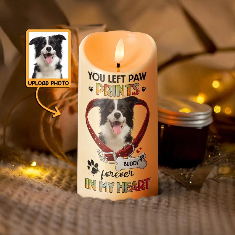 Custom Pet Memorial Candle Light, Personalized Photo & Name, Sympathy Gift for Pet Loss, Memorial Keepsake for Cherished Pets