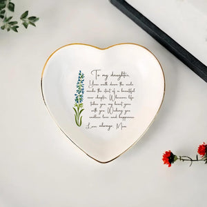 To My Daughter on Her Wedding Day Personalized Ring Dish with Message from Mom Elegant Gold Trim Keepsake Tray Gift for Daughter