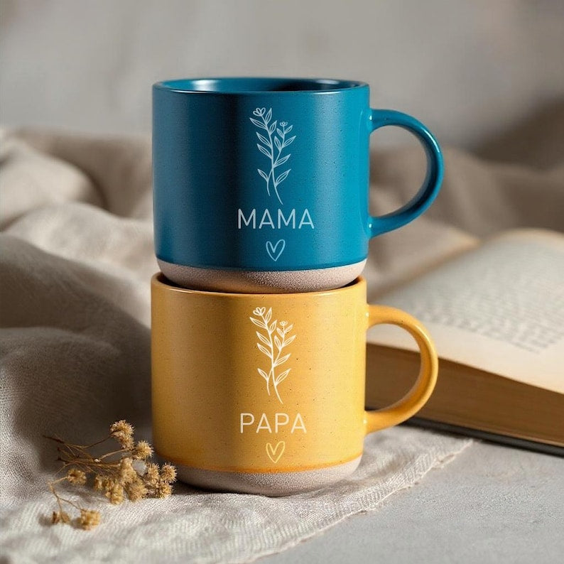 Personalised Engraved Engagement Pottery Mug, Custom Wedding Mugs, Engagement Gifts, Wedding Gifts for Couple, Bridal Shower Gifts