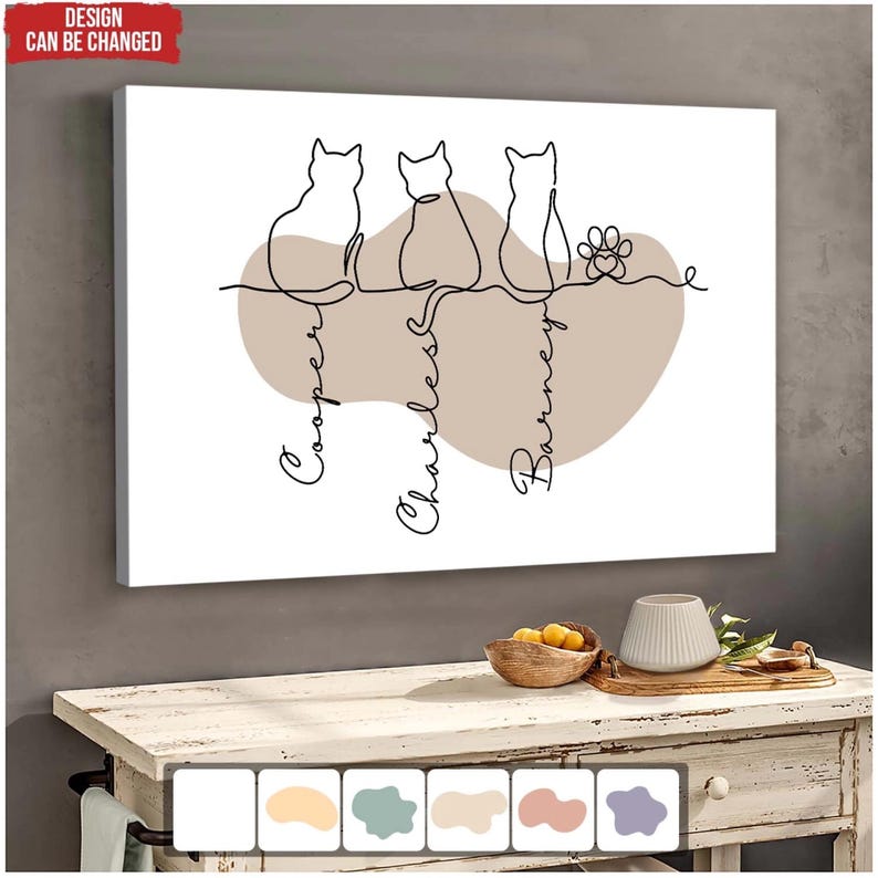 Adorable Cats Line Art-Personalized Cat Canvas Wall Decor, Unique Cat Canvas, Unique Home Decor,Cat Mom Gift,Cat Lover Gift, Cat Day Gift