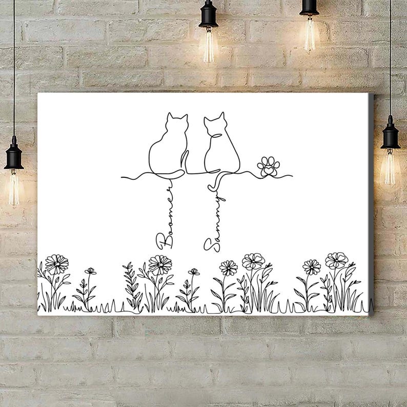 Adorable Cats Line Art-Personalized Cat Canvas Wall Decor, Unique Cat Canvas, Unique Home Decor,Cat Mom Gift,Cat Lover Gift, Cat Day Gift