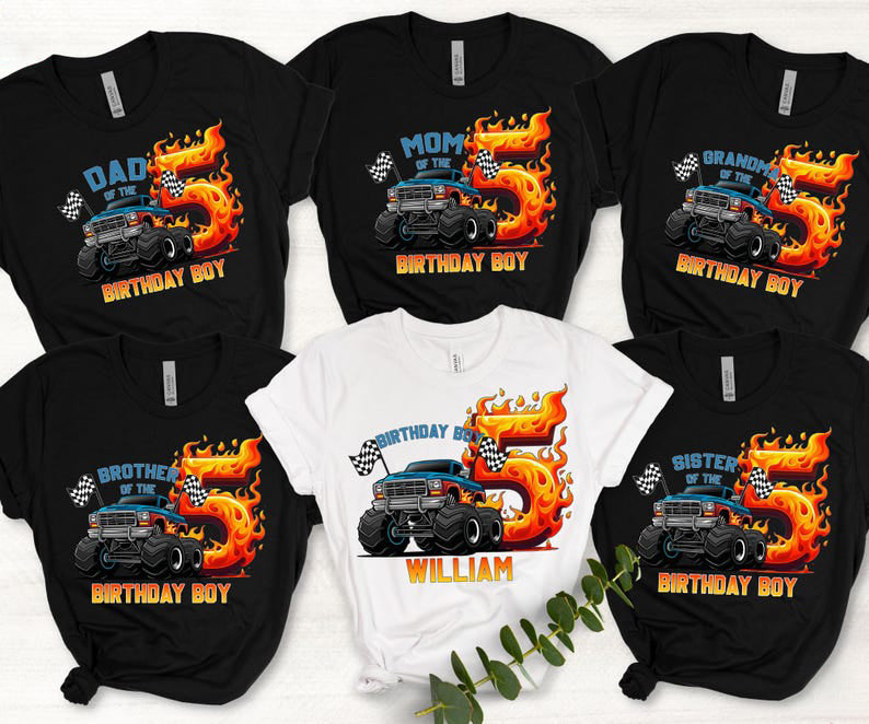 Custom Monster Truck Family Matching Birthday Party Shirt, Birthday Boy Monster Truck Shirt, Monster Truck Party Gift For Kids