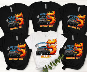 Custom Monster Truck Family Matching Birthday Party Shirt, Birthday Boy Monster Truck Shirt, Monster Truck Party Gift For Kids