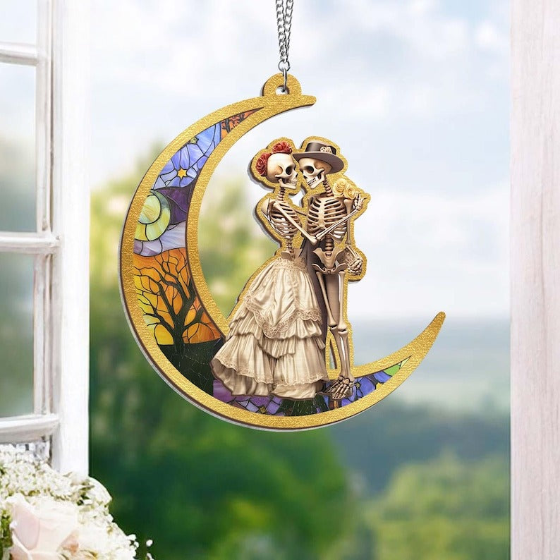 Halloween Skeleton Couple Suncatcher, Till Death Do Us Part Gift, Gothic Anniversary, Skeleton Decor, Gift For Couple, Romance Reader Gift