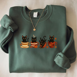 Embroidered Halloween Black Cat Sweatshirt, Pumpkin Fall Sweater, Halloween Shirt, Cute Autumn Spooky Season, Cat Lover Gift, Coffee Lovers il_794xN.7040535132_c9bz.jpg