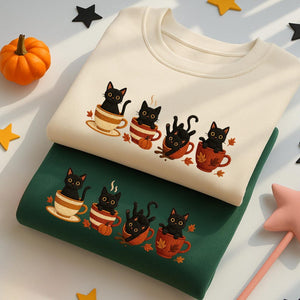 Embroidered Halloween Black Cat Sweatshirt, Pumpkin Fall Sweater, Halloween Shirt, Cute Autumn Spooky Season, Cat Lover Gift, Coffee Lovers il_794xN.7040535162_jmo0.jpg