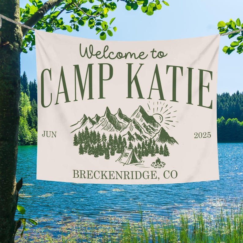 Custom Camp Bach Banner, Camp Bachelorette Decor, Camping Bachelorette Banner, Camp Bach Sign, Lake Bach Camp Birthday Party Welcome Sign
