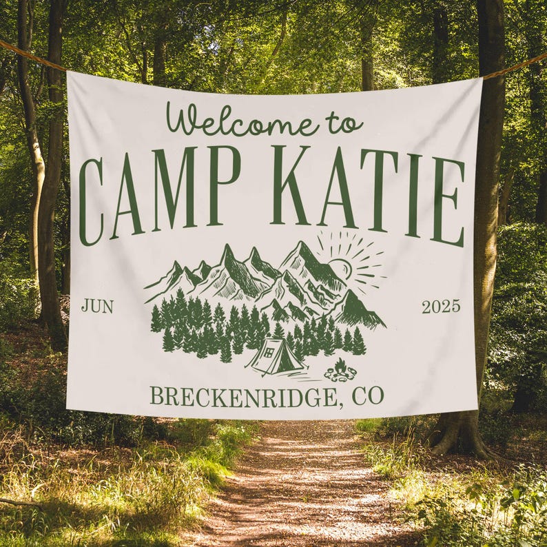 Custom Camp Bach Banner, Camp Bachelorette Decor, Camping Bachelorette Banner, Camp Bach Sign, Lake Bach Camp Birthday Party Welcome Sign