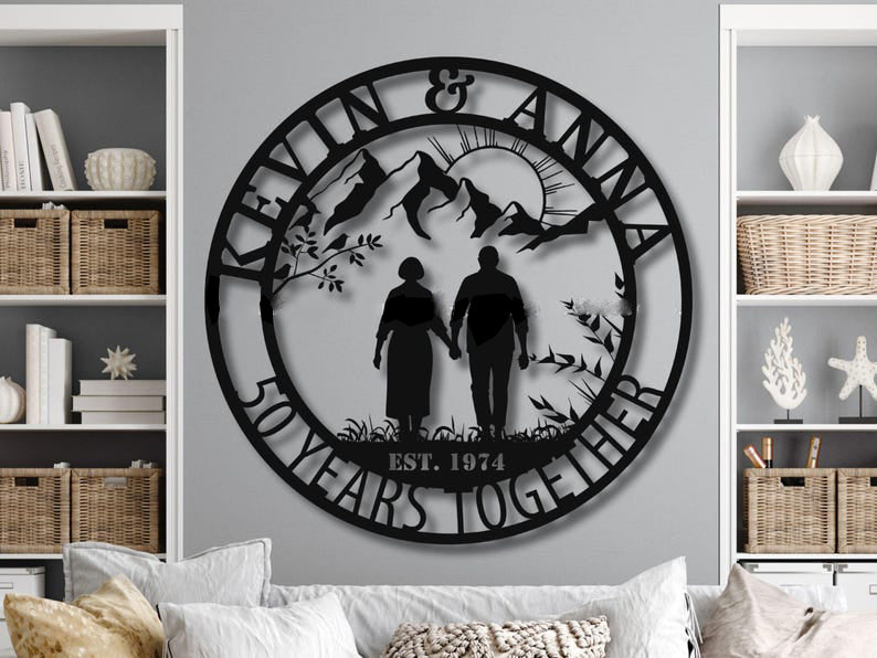 Anniversary Metal Sign- Personalized 50th Wedding Gifts for Couples-Custom Wall Decor with Names & EST Date -Metal Art