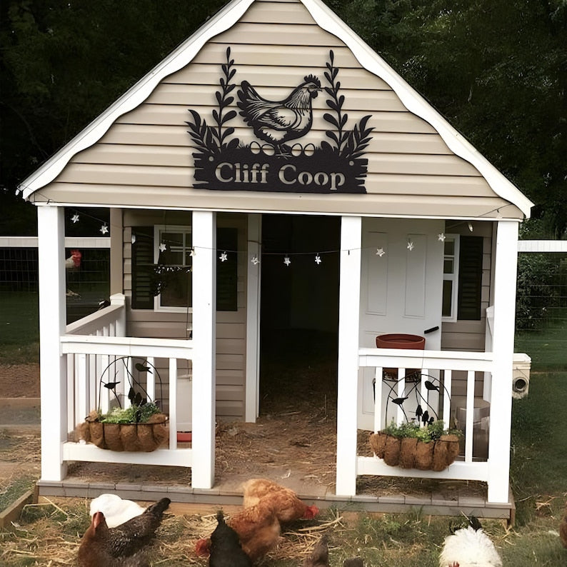 Custom Chicken Farm Metal Sign, Hen House Coop Sign, Farm Coop Sign, Personalized Hen Name Sign, Chicken Coop Wall Art, Eggs Farm House Sign