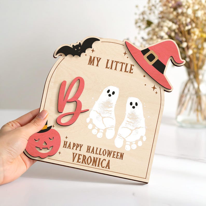 Halloween Baby Footprint Handprint Frame Kit,New Baby Keepsake Gift,Baby First Halloween,Ghost Sign,My Little Boo,Kid Craft,Halloween Decor