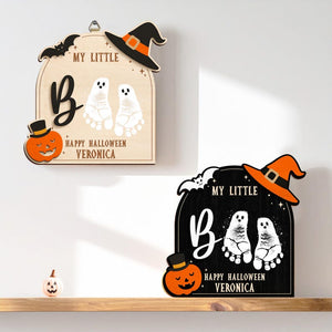 Halloween Baby Footprint Handprint Frame Kit,New Baby Keepsake Gift,Baby First Halloween,Ghost Sign,My Little Boo,Kid Craft,Halloween Decor