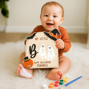 Halloween Baby Footprint Handprint Frame Kit,New Baby Keepsake Gift,Baby First Halloween,Ghost Sign,My Little Boo,Kid Craft,Halloween Decor