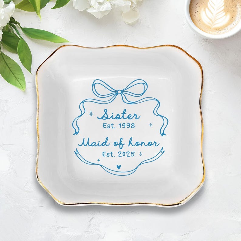 Personalized Maid of Honor Ring Dish, MOH Jewelry Dish, Sister Wedding Gifts, Wedding Gift for bridesmaid, Maid of Honor Proposal Gift Dish