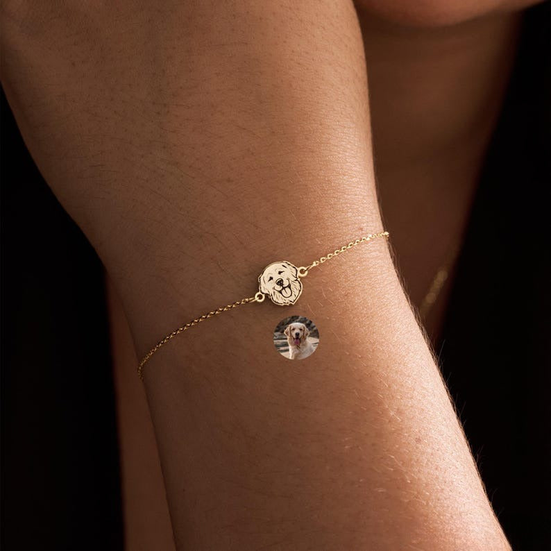 Personalized Pet Portrait Bracelet, Pet Memorial Bracelet, Custom Pet Picture Jewelry, Pet Lost Bracelet, Dog & Cat Bracelet,Gift for Her