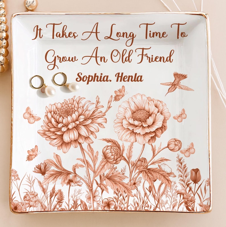 Personalized Jewelry Dish Gifts for Besties, BFF, Soul Sister, If Besties Were Flowers I'd Pick You, Custom Birth Month Flower with Name