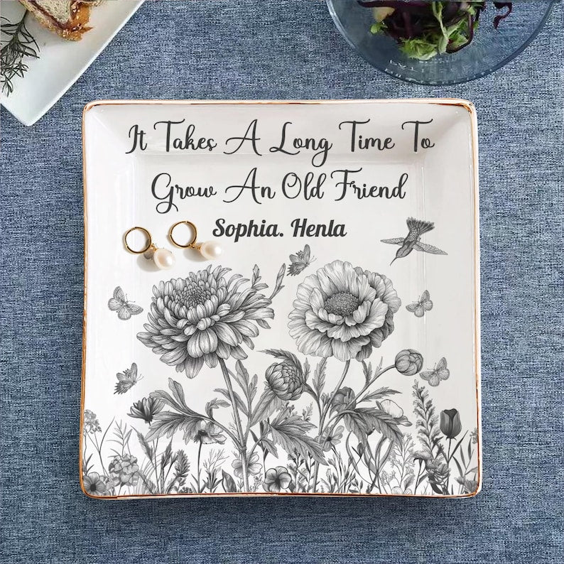 Personalized Jewelry Dish Gifts for Besties, BFF, Soul Sister, If Besties Were Flowers I'd Pick You, Custom Birth Month Flower with Name