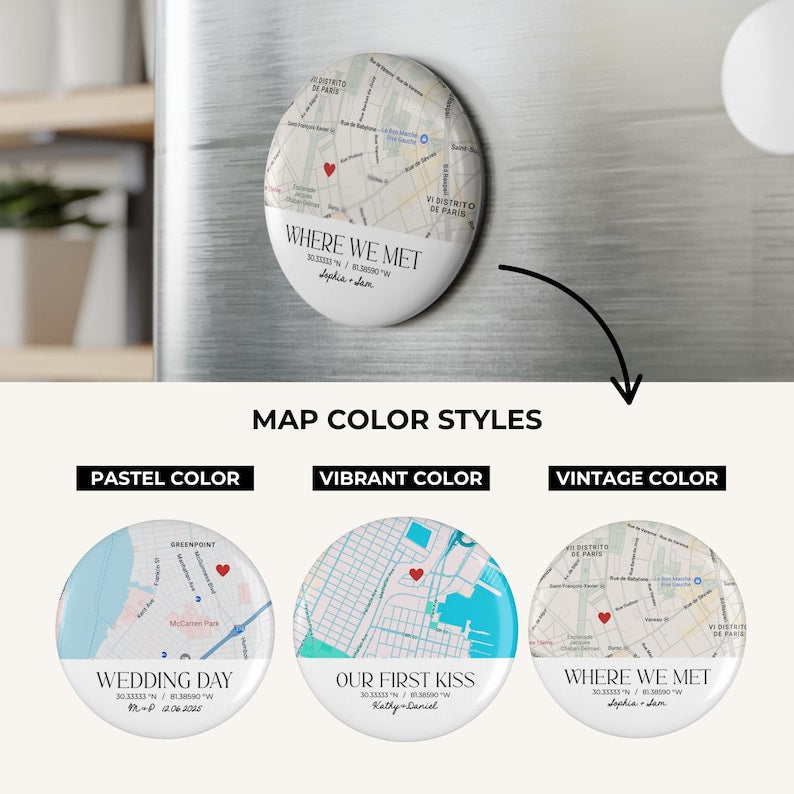 Personalized Our First Date Map Fridge Magnet, Custom Coordinates Magnet, City Map Anniversary Gift, Wedding Map Favor Magnet, Where We Met