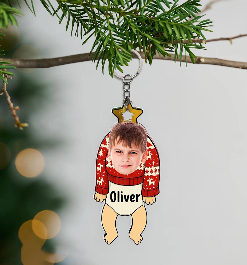 Custom Baby Face Christmas Ornament - Funny Personalized Kids Photo Ornament - Name Gift for Family Tree Decoration 2025