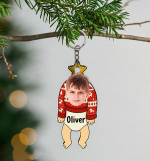 Custom Baby Face Christmas Ornament - Funny Personalized Kids Photo Ornament - Name Gift for Family Tree Decoration 2025