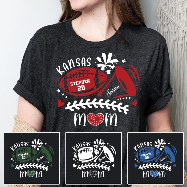 Football and Cheer Shirts, Football Lover, Sports Mom Shirt, Custom Name and Number Football, Football Mama Shirt