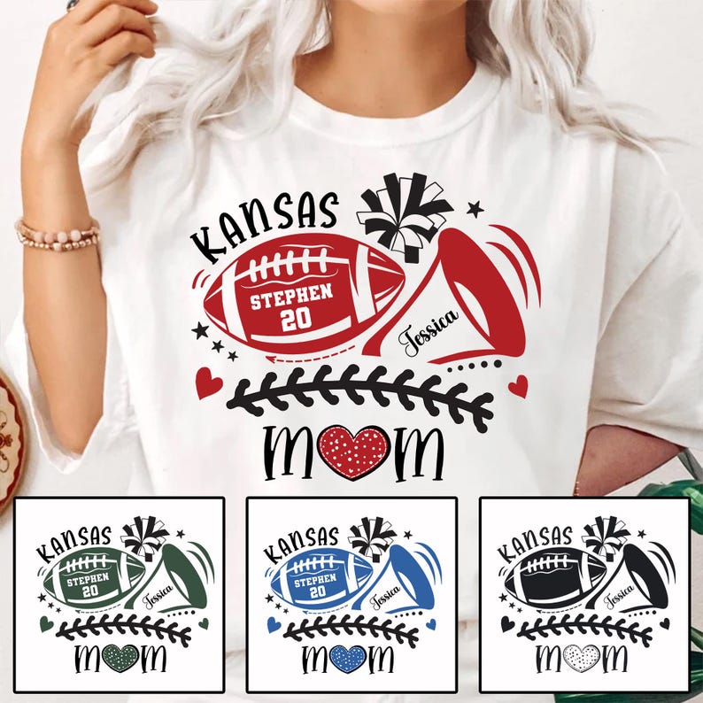 Football and Cheer Shirts, Football Lover, Sports Mom Shirt, Custom Name and Number Football, Football Mama Shirt