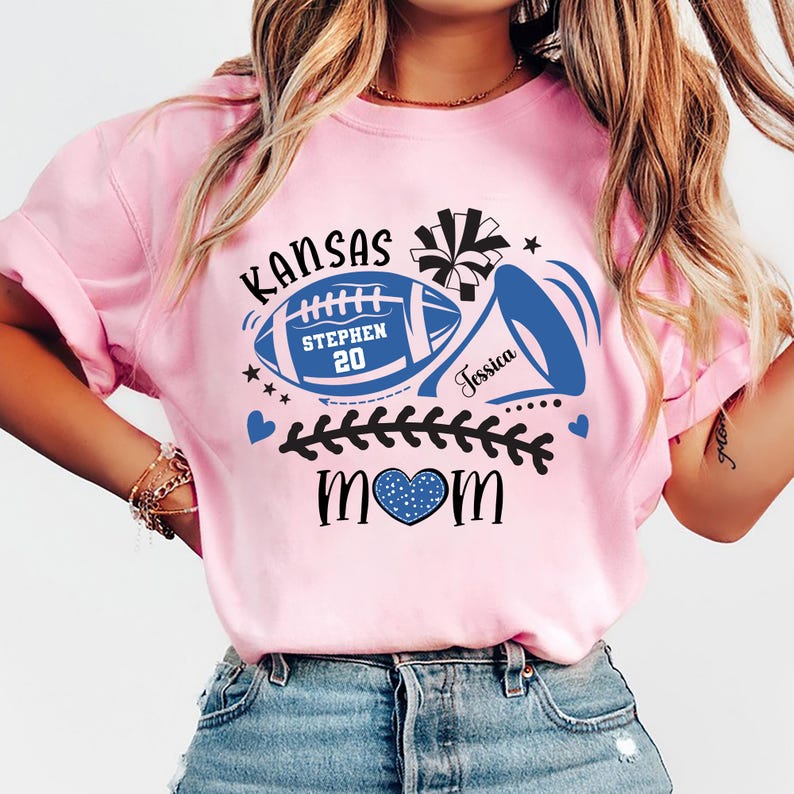 Football and Cheer Shirts, Football Lover, Sports Mom Shirt, Custom Name and Number Football, Football Mama Shirt