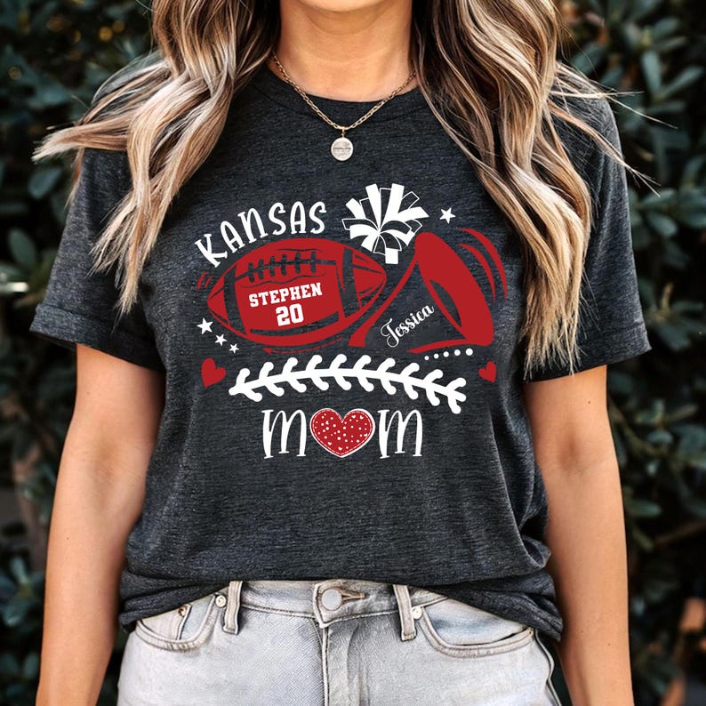 Football and Cheer Shirts, Football Lover, Sports Mom Shirt, Custom Name and Number Football, Football Mama Shirt