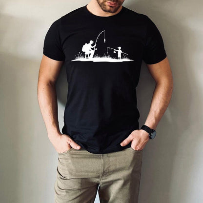 Father Son Fishing Shirt, Matching Daddy and Kid Tee, Father s Day Gift for Dad, Outdoor Silhouette Fishing T-Shirt, Bonding Moment Tee