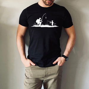 Father Son Fishing Shirt, Matching Daddy and Kid Tee, Father s Day Gift for Dad, Outdoor Silhouette Fishing T-Shirt, Bonding Moment Tee