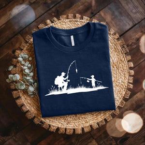 Father Son Fishing Shirt, Matching Daddy and Kid Tee, Father s Day Gift for Dad, Outdoor Silhouette Fishing T-Shirt, Bonding Moment Tee