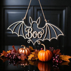 Personalized Halloween Bat Door Hanger: Spooky Wood Decor