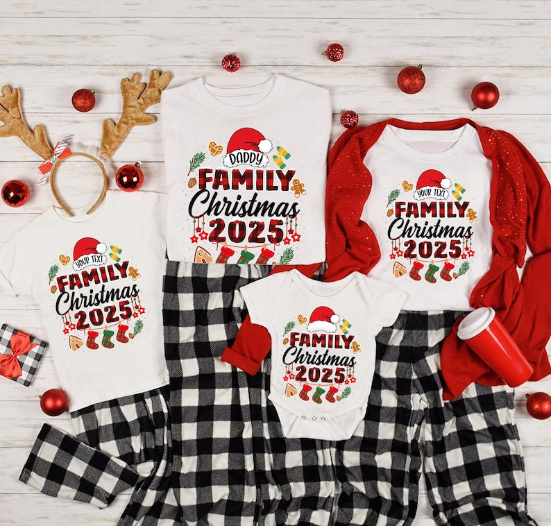 Custom Family Christmas 2025 T-Shirt: Funny Santa Tee