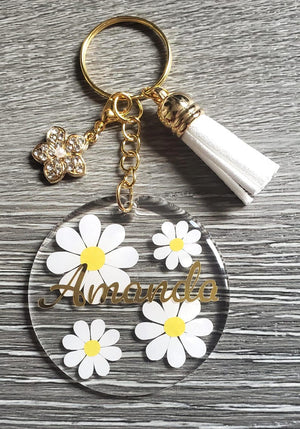 Personalized Daisy Acrylic Keychain: Custom Name Bag Tag