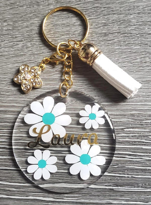 Personalized Daisy Acrylic Keychain: Custom Name Bag Tag