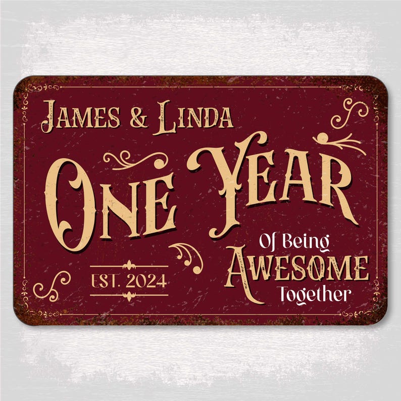 Anniversary Metal Sign, Personalized 30th Wedding Gift for Couples, Custom Wall Decor with Names & EST Date Unique Aluminum Art Wedding Gift