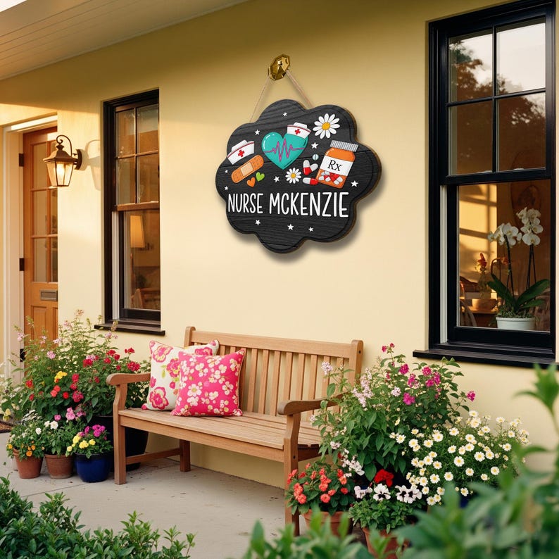 Personalized Nurse Door Sign Custom Hanging Plaque with Medical Icons, Nurse Name Decor for Clinic, Office, or School Health Room, Nurse