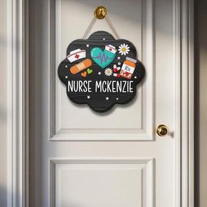 Personalized Nurse Door Sign Custom Hanging Plaque with Medical Icons, Nurse Name Decor for Clinic, Office, or School Health Room, Nurse