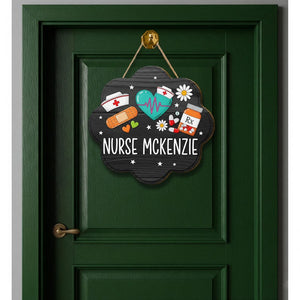 Personalized Nurse Door Sign Custom Hanging Plaque with Medical Icons, Nurse Name Decor for Clinic, Office, or School Health Room, Nurse
