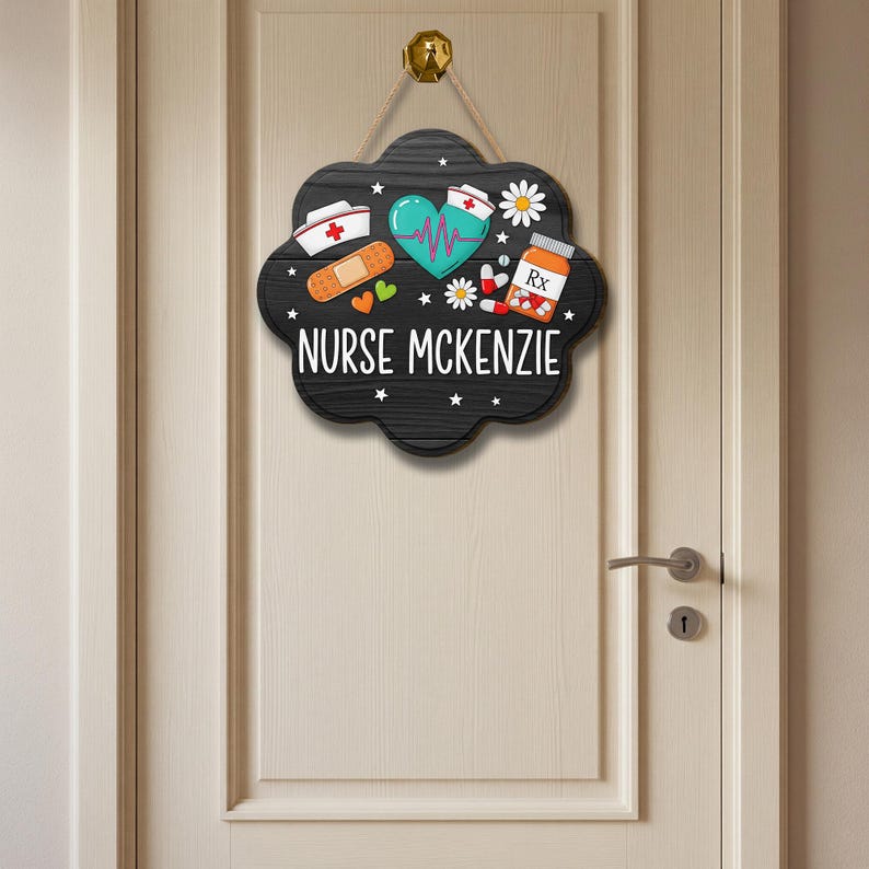 Personalized Nurse Door Sign Custom Hanging Plaque with Medical Icons, Nurse Name Decor for Clinic, Office, or School Health Room, Nurse