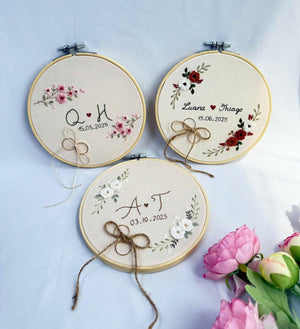 Custom Embroidered Wood Hoop, Name Banner, Hand Embroidered Hoop Art, Name Hoop Art, Anniversary Decor,Ring Holder,Wedding Decor,Baby Shower