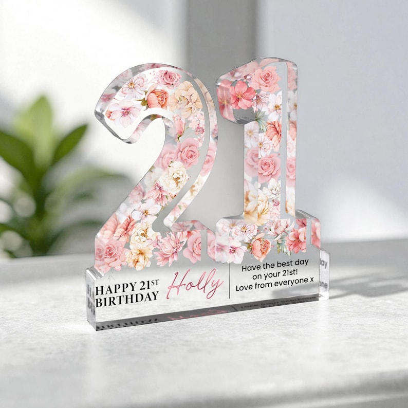 Personalised 21st Birthday Gift Plaque, Happy 21st Birthday Gift For Her, 21st Birthday Gifts, Pink Floral 21st Gift, Gift for Her