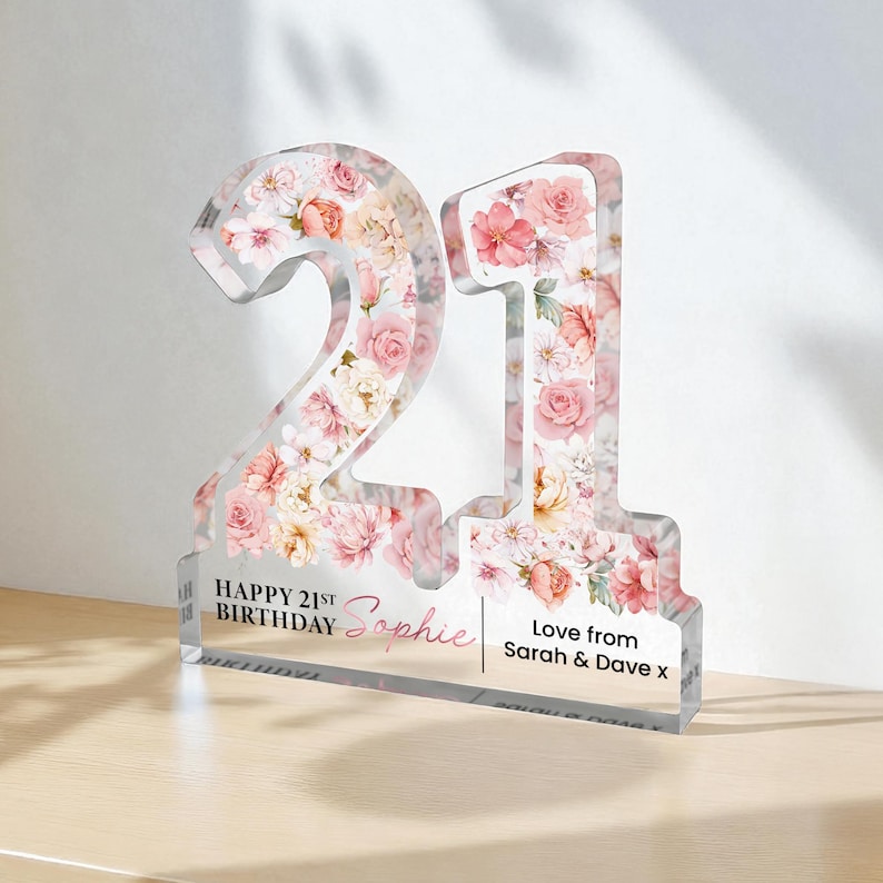 Personalised 21st Birthday Gift Plaque, Happy 21st Birthday Gift For Her, 21st Birthday Gifts, Pink Floral 21st Gift, Gift for Her