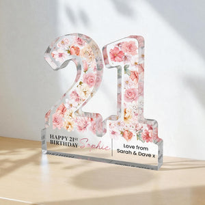 Personalised 21st Birthday Gift Plaque, Happy 21st Birthday Gift For Her, 21st Birthday Gifts, Pink Floral 21st Gift, Gift for Her